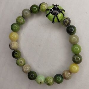 Australian Chrysophrase stone 8mm round with Lampwork glass spider center bracel